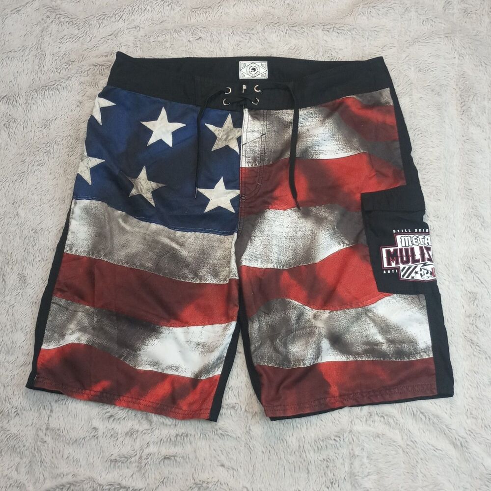 Metal Mulisha Board Shorts USA Flag VTG Y2K Mens Size 38 Motocross Swim Trunks